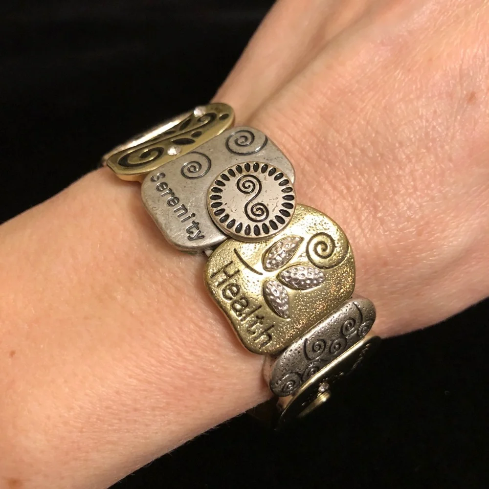 Mixed Metal Spiral Pattern Inspirational Statement Bracelet